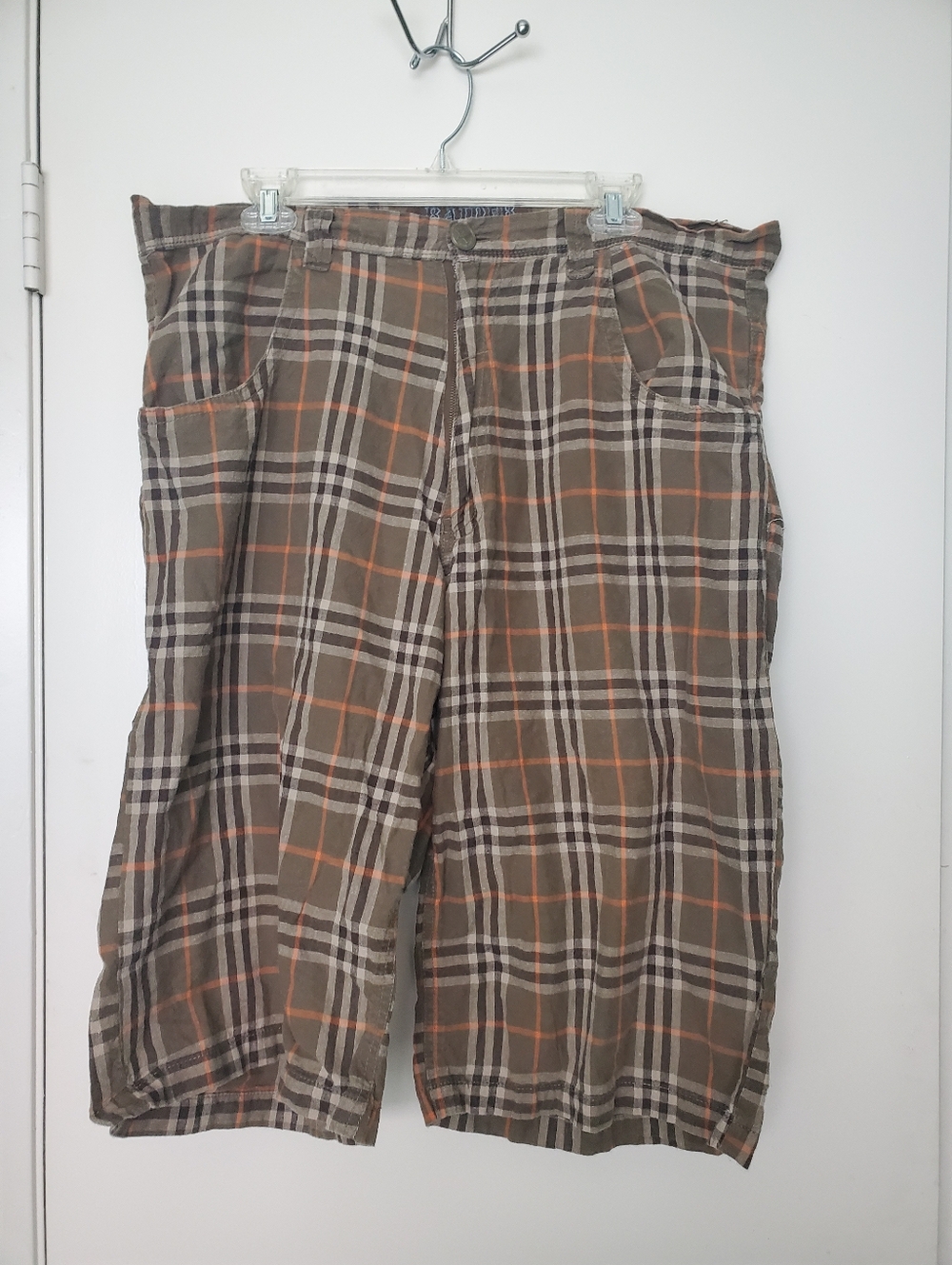 Raider Jean Co. Anonimous Brown Plaid Streetwear Y2K Baggy Skater Shorts Sz 38